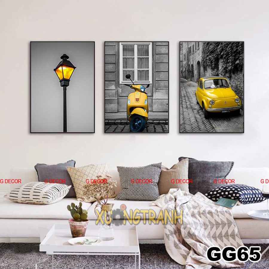 Tranh treo tường canvas 3 bức phong cách Bắc Âu 41, tranh phong cảnh trang trí phòng khách, phòng ngủ, phòng ăn, spa