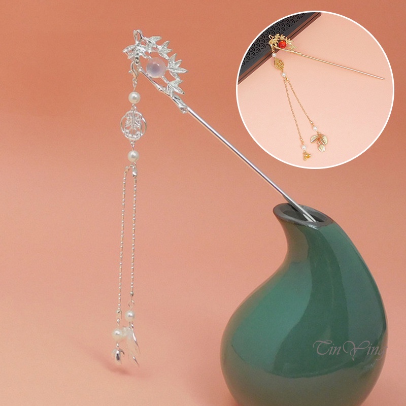 GETNOIVAS Trâm cài tóc bằng hợp kim đính ngọc trai phối tua rua phong cách Trung Hoa cổ điển dành cho cô dâu