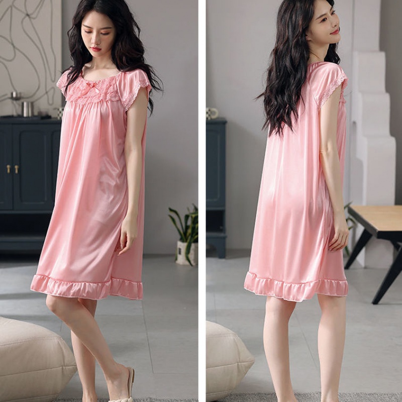 Yuanda Stock [Hàng Có Sẵn] Đầm Ngủ Lụa Lạnh Tay Ngắn Dáng Rộng Có Size Lớn 5XXXXXL Plus 200 Jin Dành Cho Nữ