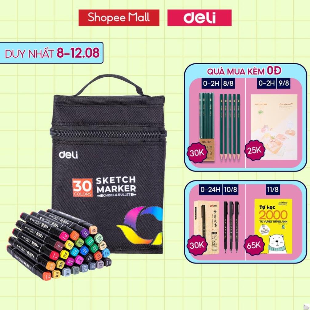 Bút màu dạ marker chuyên nghiệp Deli kèm túi vải họa cụ vẽ tranh cao cấp 30 / 40 / 60 / 80 màu .