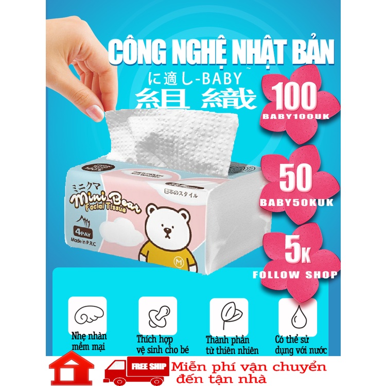 Khăn giấy rút minibear Nhật 300 tờ 4 lớp mềm mại dẻo dai, chất liệu thiên nhiên, an toàn cho làn da.(lôc 10 gói )