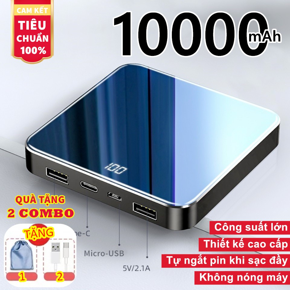 [SALE GIÁ SINH VIÊN] Sạc Dự Phòng Chuẩn 10000mAh Hàng Đẹp 2 Output & 2 Input Không Nóng Máy Công Suất Lớn (BH 12 THÁNG)