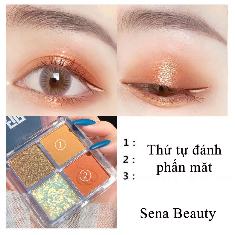 Bảng phấn mắt 4 ô nhũ lì DIkalu Pumpkin Wine Red Sena Beauty