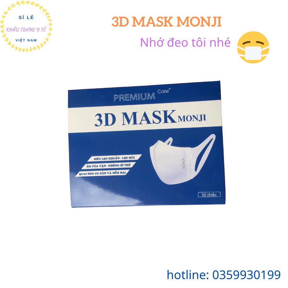 Khẩu Trang 3D Monji Khẩu Trang Y Tế Kháng Khuẩn Khẩu Trang Trắng Hộp 50 Chiếc