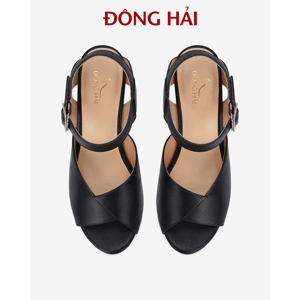 "TẶNG NGAY 30K khi theo dõi gian hàng trong T6 "Sandal xuồng da thật Đông Hải quai chéo cổ điển cao 9cm tôn dáng - S5714