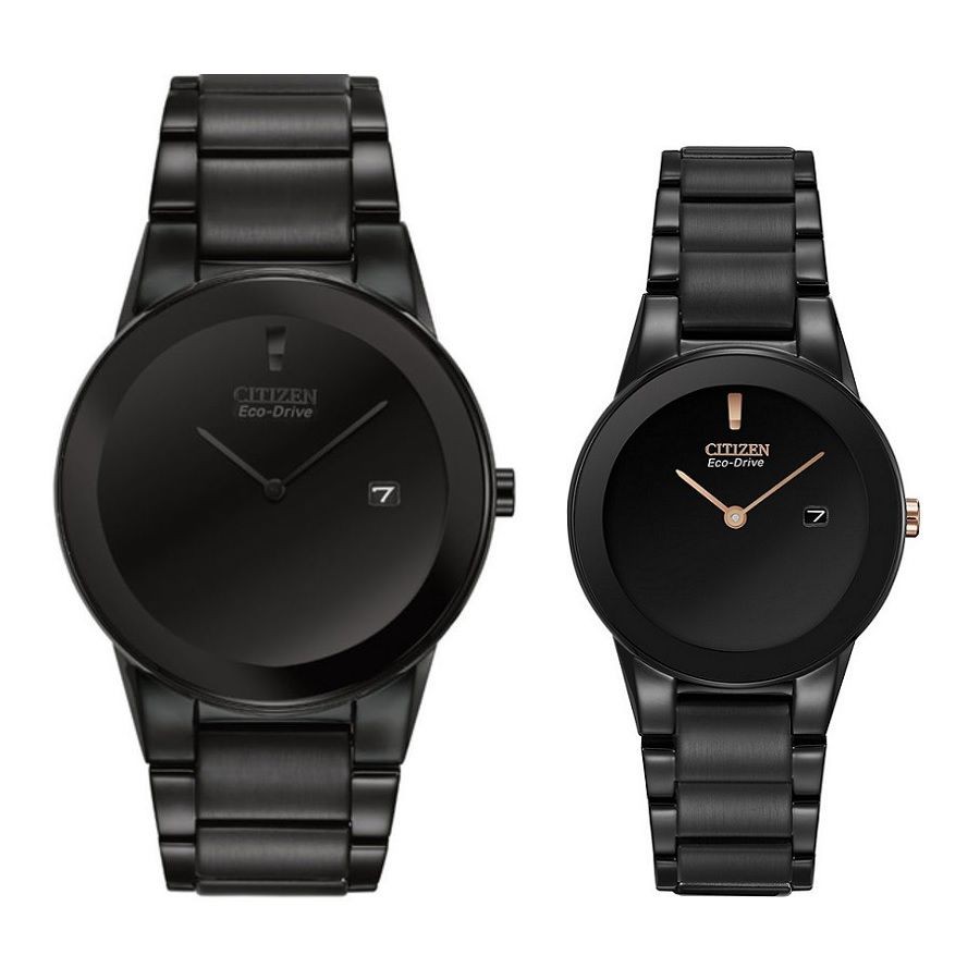 Đồng Hồ Cặp Citizen Black AU1065-07E 40mm - GA1055-57F 30mm Chính Hãng