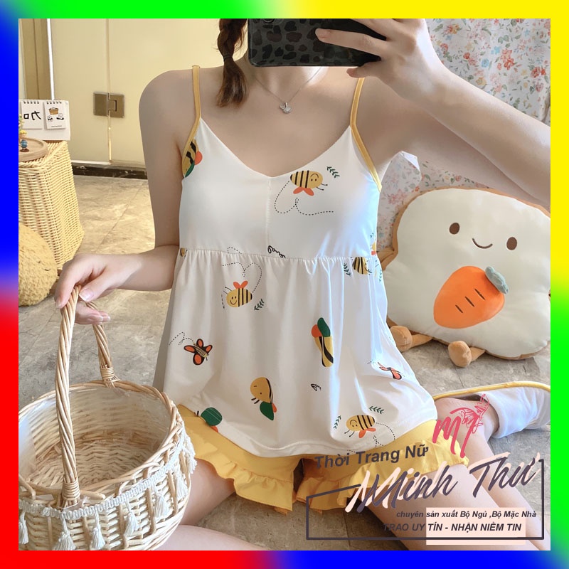 Đồ bộ nữ 2 dây mặc nhà thời trang mới nhất - Chất liệu Cotton cao cấp -