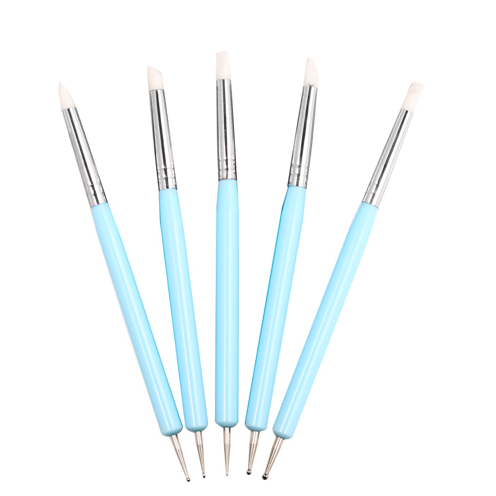 [Hàng mới về] Set 5 bút chấm dập nổi trang trí móng tay/ làm đồ gốm hai đầu bằng silicon