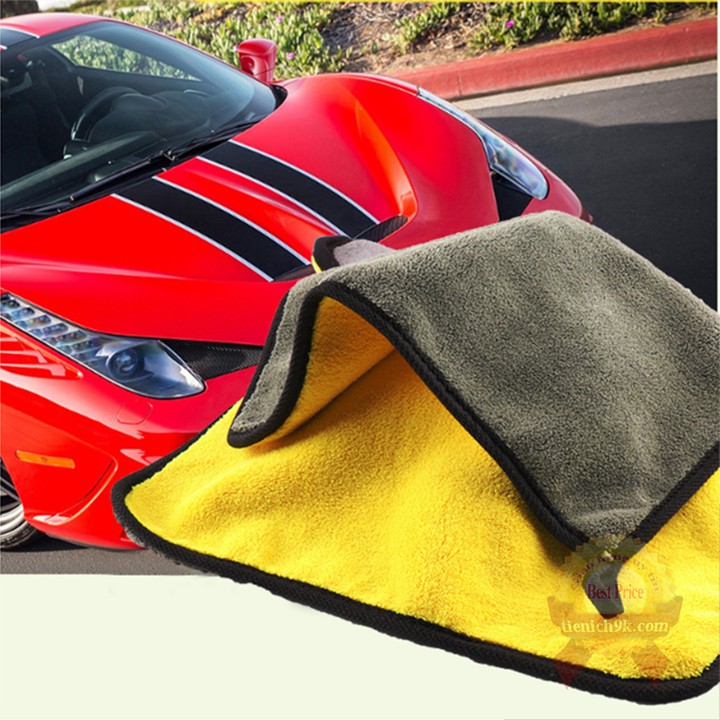 Khăn đa năng 2 lớp lau xe hơi phủi kính Microfiber 60x30cm và 30x30cm dày mịn không rụng sợi