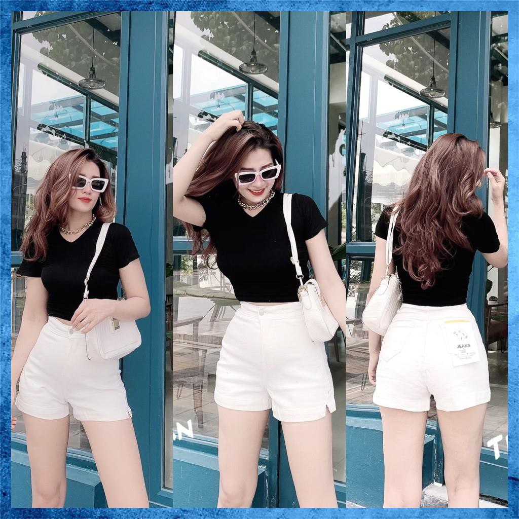 [Mã HUONGZOZO giảm 10K đơn 499K] Quần shorts jeans, quần sooc bò trắng trơn lưng cao túi chéo sang chảnh S1105
