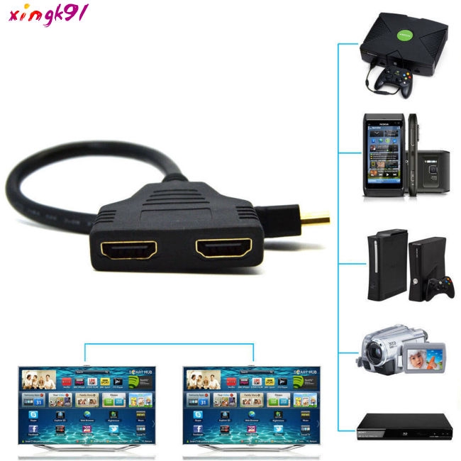 Cáp chuyển đổi 1080P HDMI đầu cắm sang ổ cắm HDTV 1 đầu vào 2 đầu ra