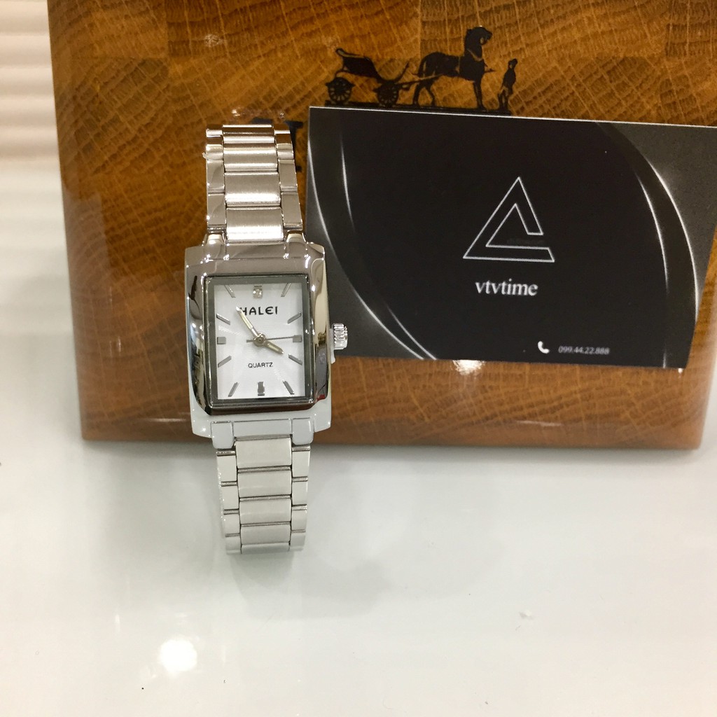 Đồng hồ nữ Halei mặt vuông trắng mịn chính hãng chống nước