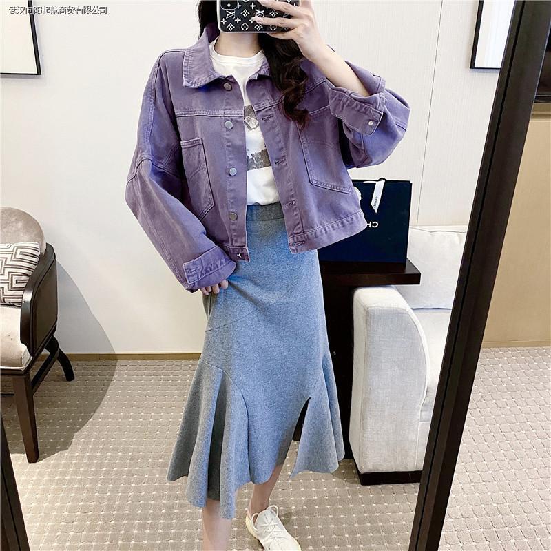 Áo Khoác Denim Dáng Ngắn Màu Tím Dễ Phối Đồ Phong Cách Mới Cho Nữ