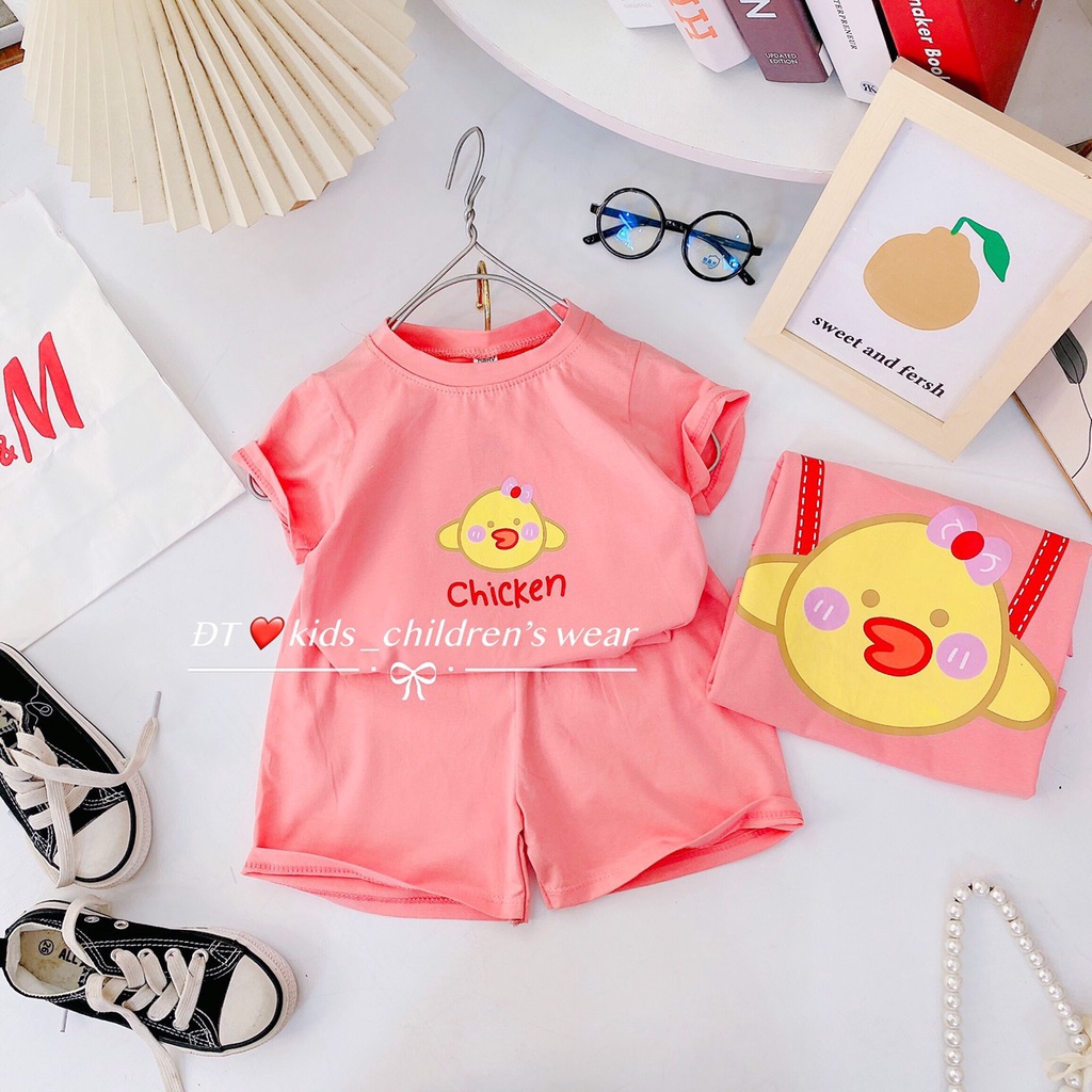 Bộ quần áo bé trai, bé gái, bộ cộc tay chất cotton thú đeo lưng đáng yêu cho bé