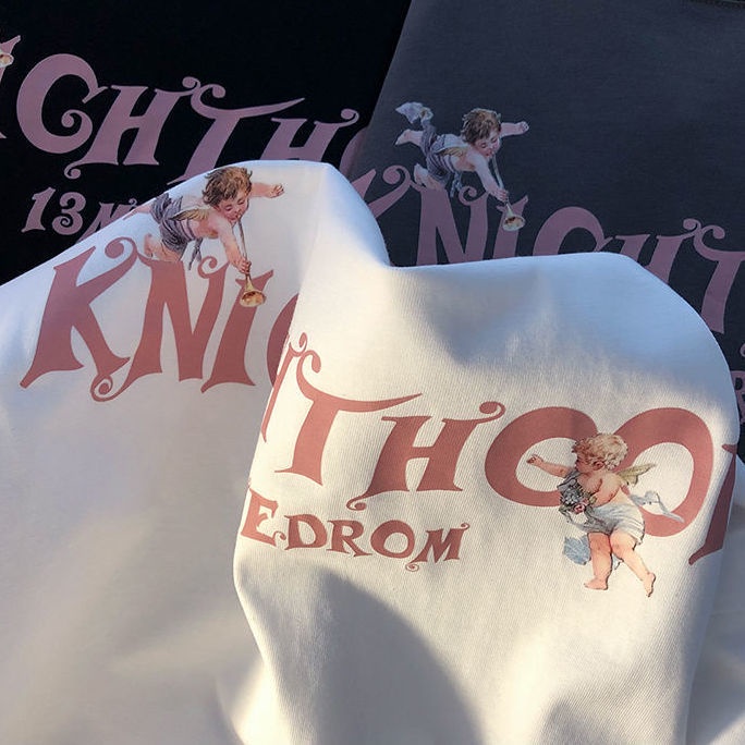 Áo Thun Cotton Ngắn Tay Dáng Rộng In Hình Hoa Hồng Thắt Nơ Kiểu Retro Mỹ Cho Cặp Đôi