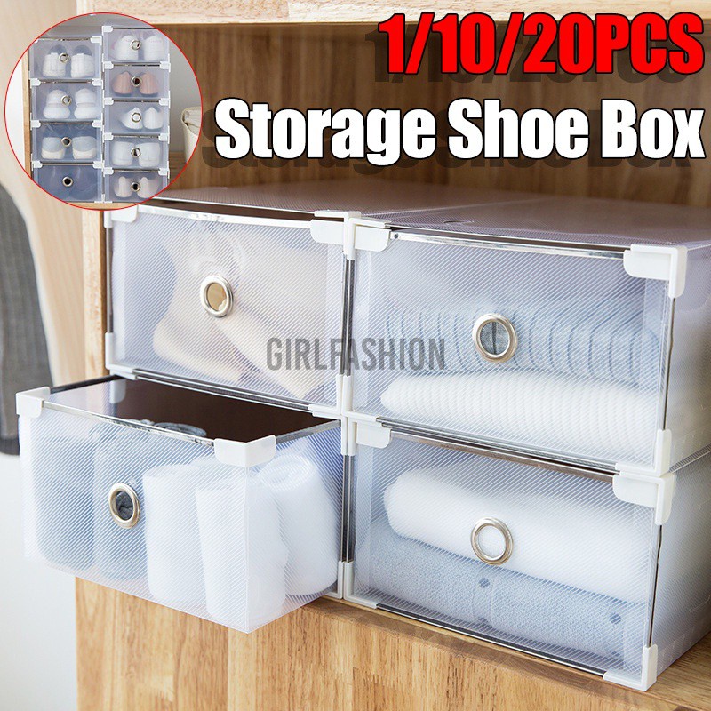 Foldable Shoes Box Storage Metal Frame Transparent Stackable Organizer