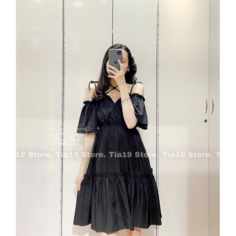 Váy hai dây đen tay trễ . Đầm hai dây trễ vai ulzzang ( Ảnh thật Tia19 chụp) | BigBuy360 - bigbuy360.vn