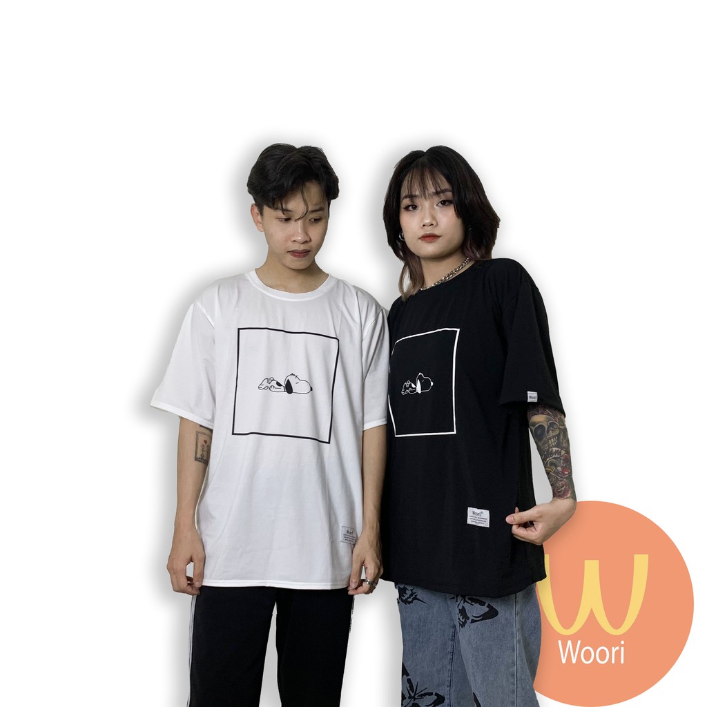 3.Woori áo thun icon dễ thương Unisex  Basic Tee  nam nữ tay lỡ form rộng Over Size