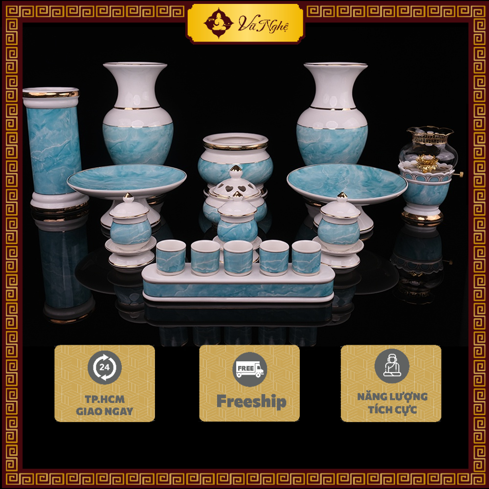 Set đồ thờ cúng, bộ thờ cúng gia tiên, thần tài Chạm Đá Xanh, bằng sứ cao cấp, vật phẩm phong thủy, trọn bộ (có bán lẻ)
