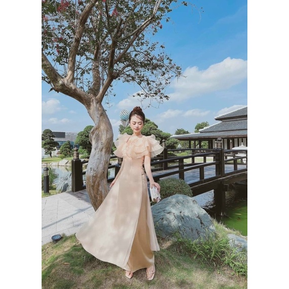 ÁO DÀI TƠ BE BÈO ĐÍNH HẠT CƯỜM