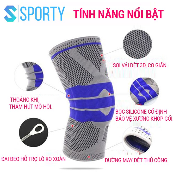 Băng quấn đầu gối SPORTY 1123X vải dệt tích hợp đai đeo lò xo