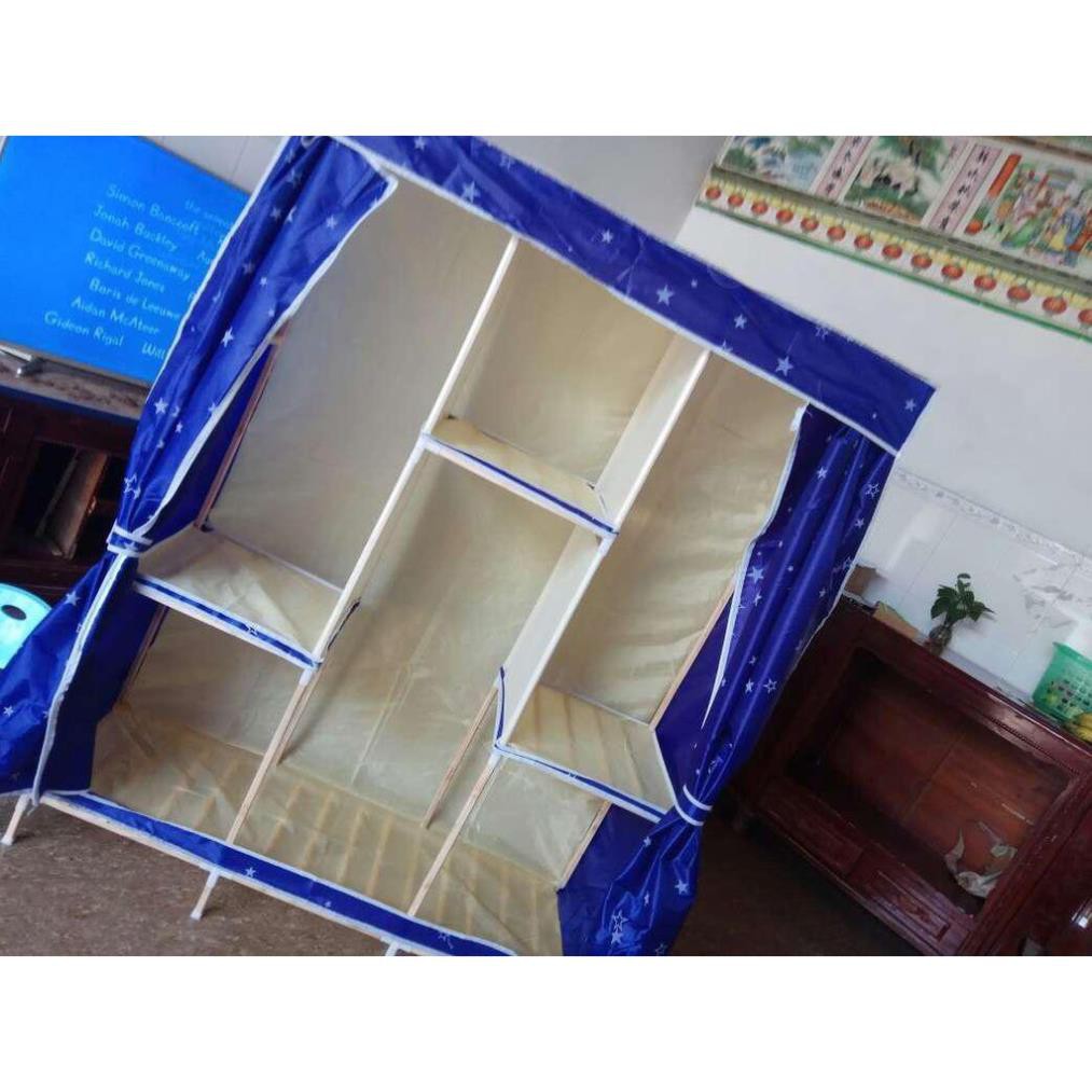 [CAO CẤP] Tủ vải khung gỗ 3 buồng bọc nhựa - chốt nhựa vải cotton
