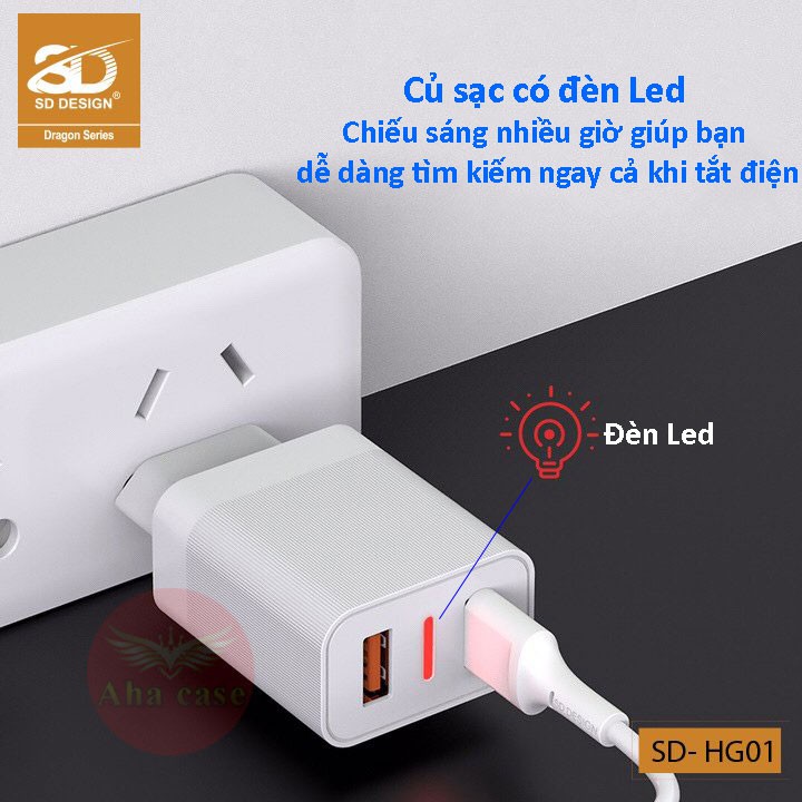 [Freeship] Bộ sạc điện thoại 2 cổng sạc SD HG01 cáp củ cốc sạt thông minh 2.4A, xạc nhanh, chính hãng, bảo hành 12 tháng