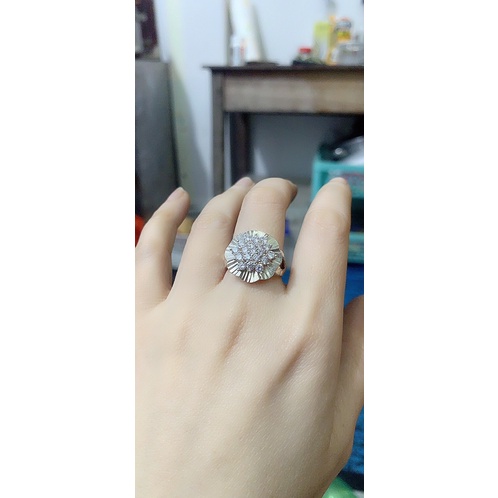 Mặt dây chuyền và nhẫn hoa to cùng bộ nạm đá sáng bạc ta NGỌC MẬU