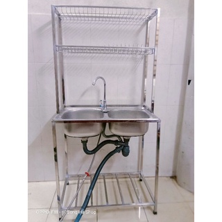 chậu rửa bát 2 hố có giá bát , đĩa