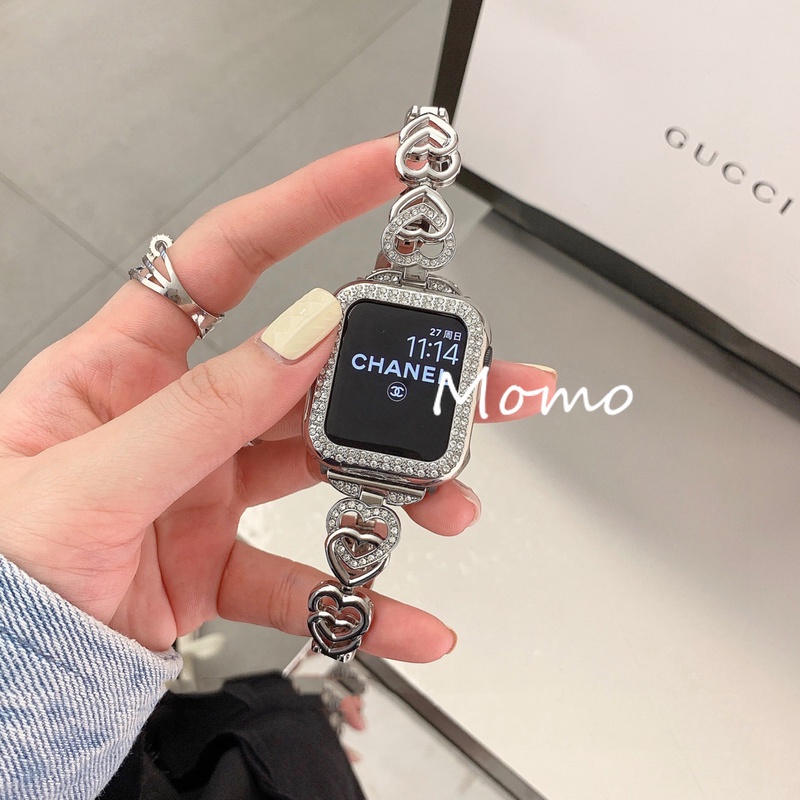 Dây Đeo Inox Đính Kim Cương Giả Cho Đồng Hồ Thông Minh Smart Watch Series 7 6 5 4 3 41mm 45mm 42mm 40mm 44mm