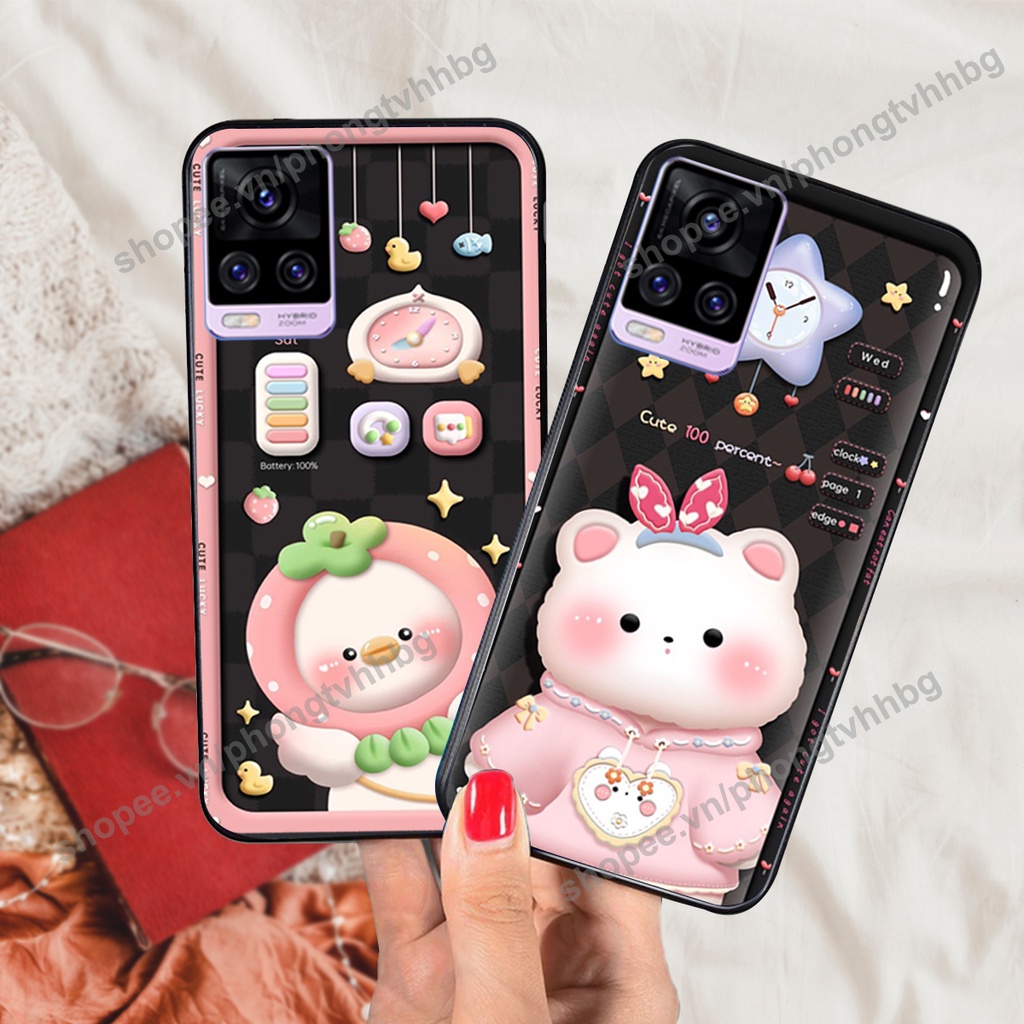 Ốp lưng Vivo V20 gấu,thỏ trắng , đồng hồ dễ thương cute cực đẹp