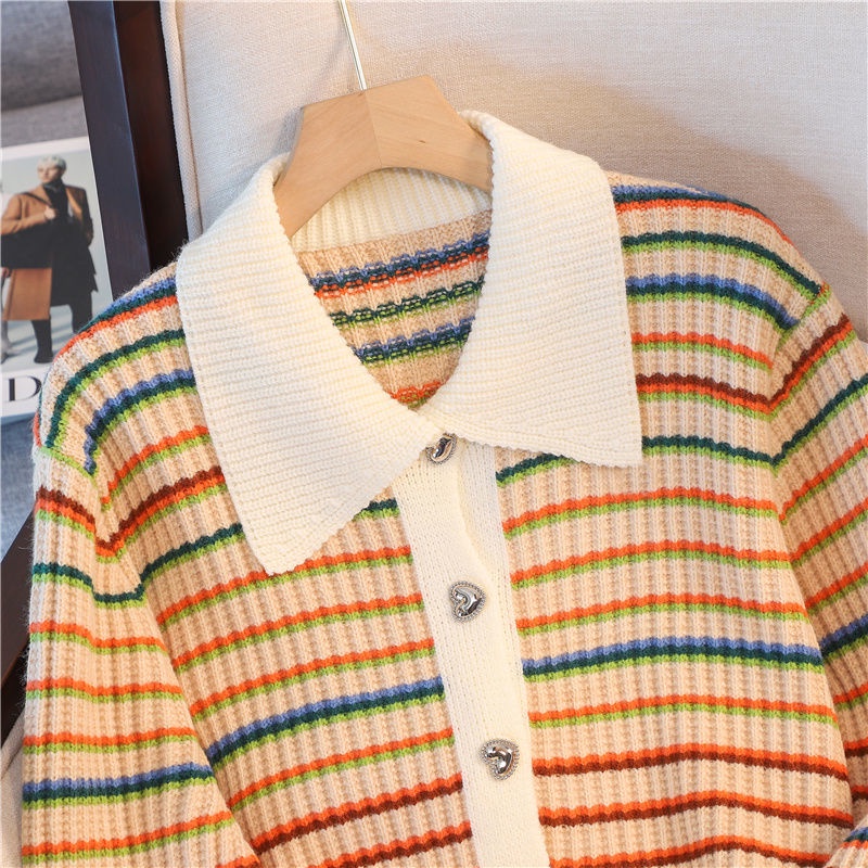 Áo Thun Nữ Dài Tay Cổ Bẻ Sọc Ngang Thời Trang Hàn Mới