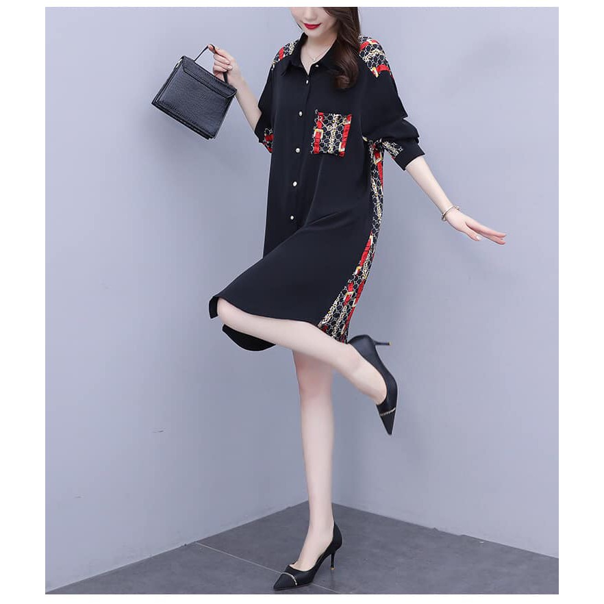 DS1999 - Đầm sơ mi suông dài tay big size cao cấp hàng nhập