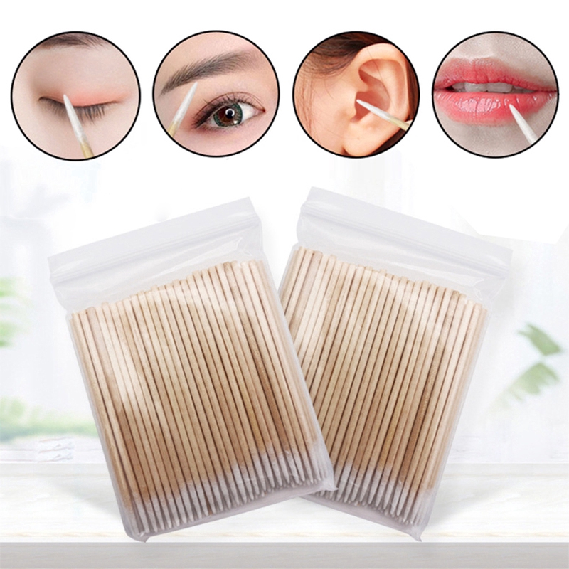 Bộ 100 Tăm Bông Cotton Vệ Sinh Tai / Mắt / Môi Đa Năng Tiện Lợi