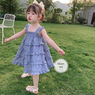 VÁY ĐẦM HAI DÂY CÁNH TIÊN MAXI TẦNG KẺ CARO SIÊU XINH CHO BÉ GÁI