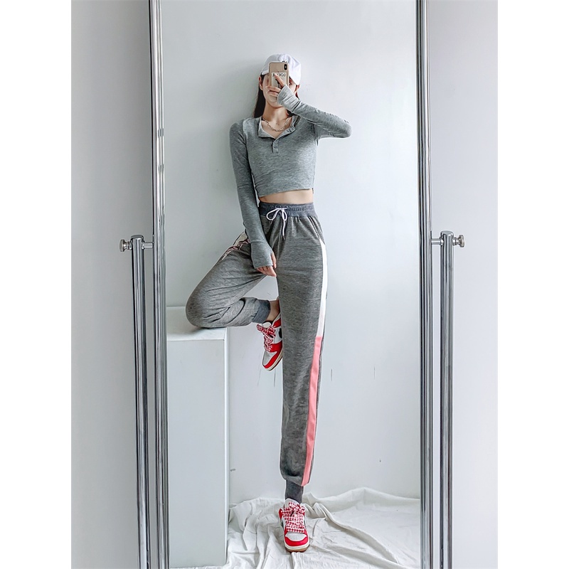 NRVP Quần dài thể thao ống rộng phong cách Hàn Quốc thời trang mùa thu cho nữ