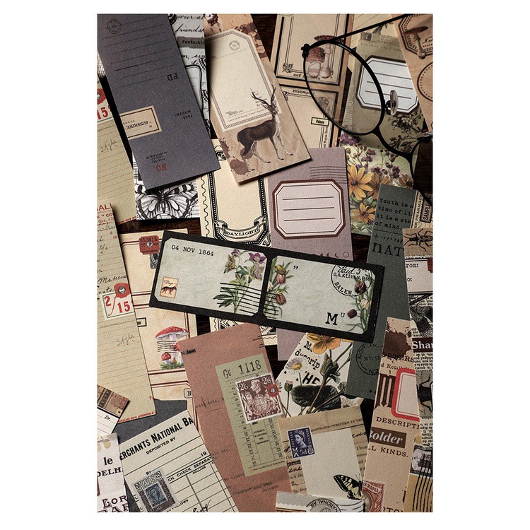 Hình dán trang trí sổ tay DIY hình thẻ sách, cuộn film vintage