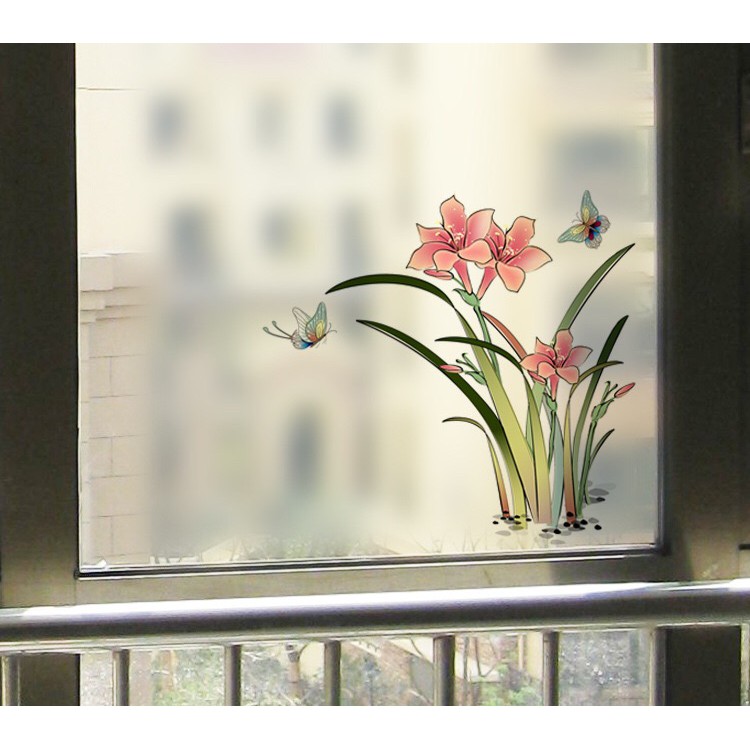 Decal trang trí Kính Cao Cấp - Hoa Ly Đỏ ( 60x58 )