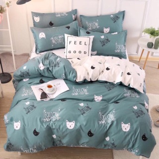 Chăn drap gối nệm - Mầu Mèo xanh.