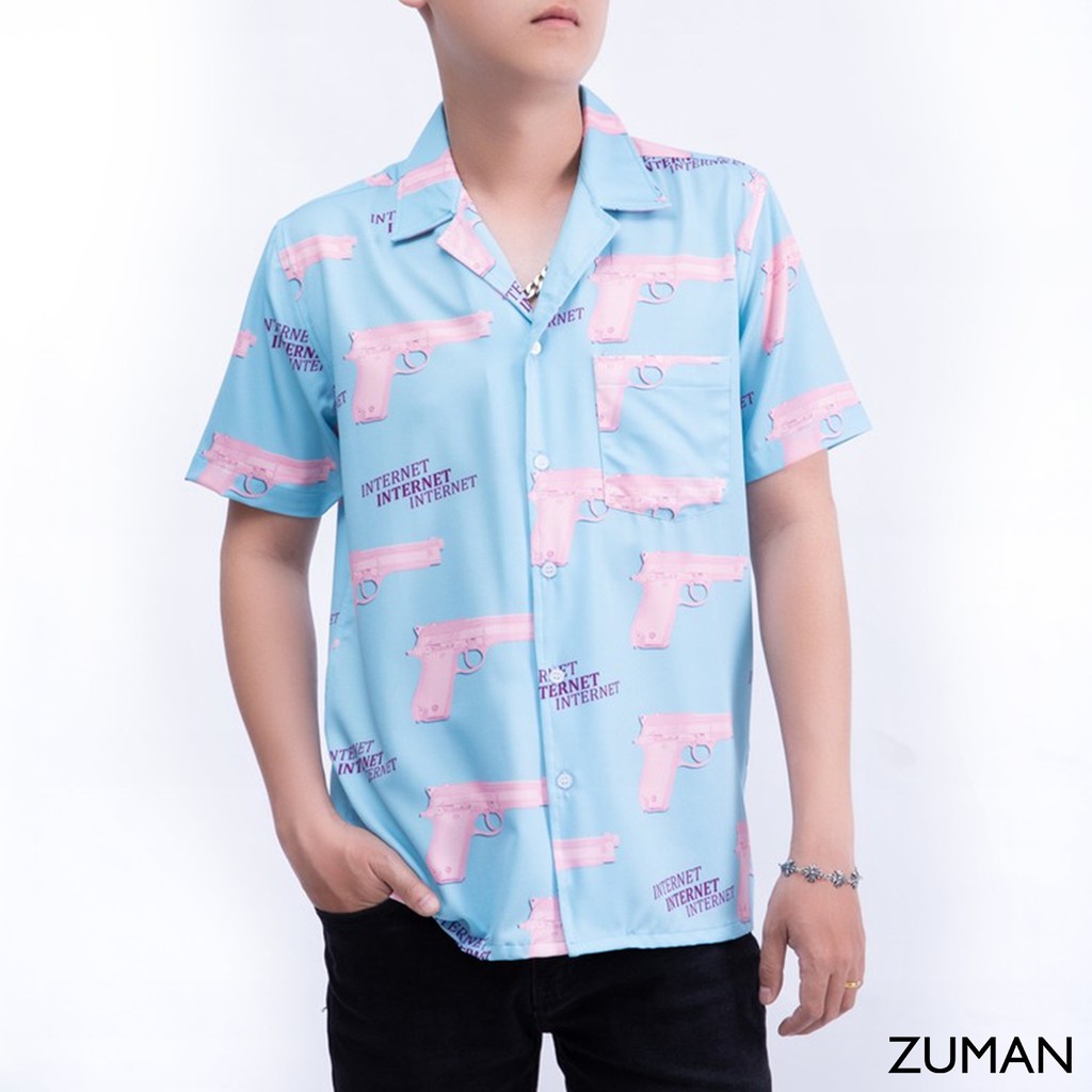 Áo sơ mi nam họa tiết tay ngắn Pistol shirt ASM05 ZUMAN  ASM05 ZUMAN fulltag, chất lụa chéo cao cấp,thoáng mát | BigBuy360 - bigbuy360.vn
