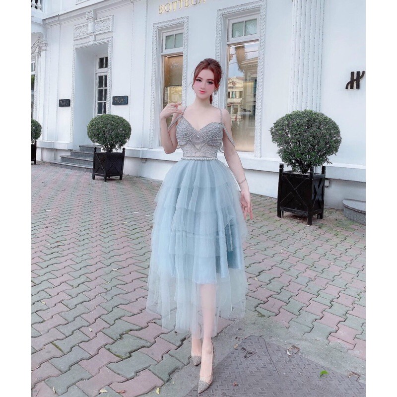 Đầm dự tiệc công chúa TRIPBLE T DRESS dây trễ vai chuỗi cườm sang trọng -size M/L - MS255V