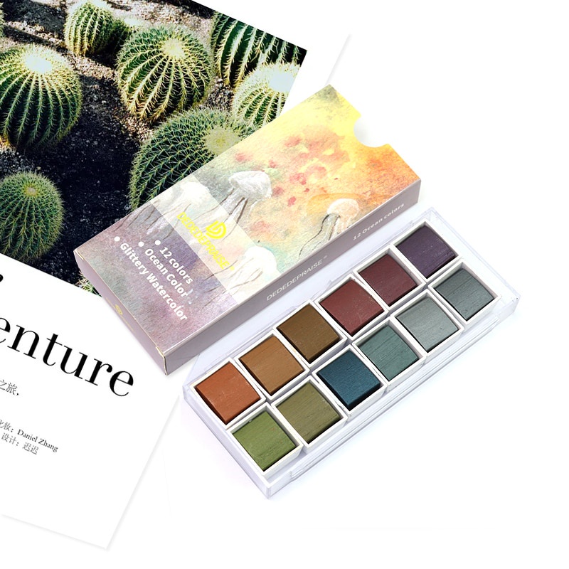 Hộp màu nước ANGEL MARK 6/ 12 màu sắc ánh kim lấp lánh dành cho nghệ thuật