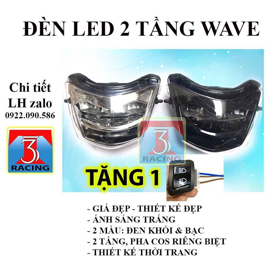 TẶNG CÔNG TẮC PASING 1 Đèn pha led 2 tầng Wave giá rẻ lắp Wave 50 100 110 cc - 3T RACING