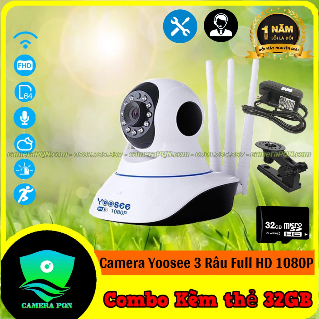 Kèm Thẻ Nhớ 64GB - Camera Yoosee 3 Râu 2.0 Full HD 1080P Cực Sắc Nét