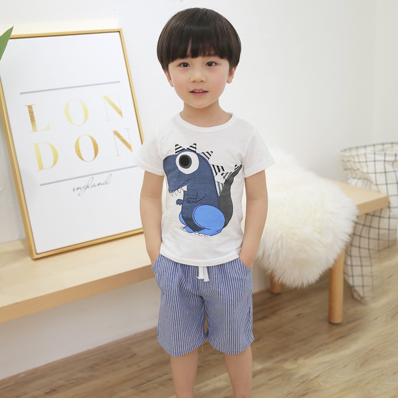 Set áo thun tay ngắn in hình khủng long + quần đùi thoải mái cho bé trai