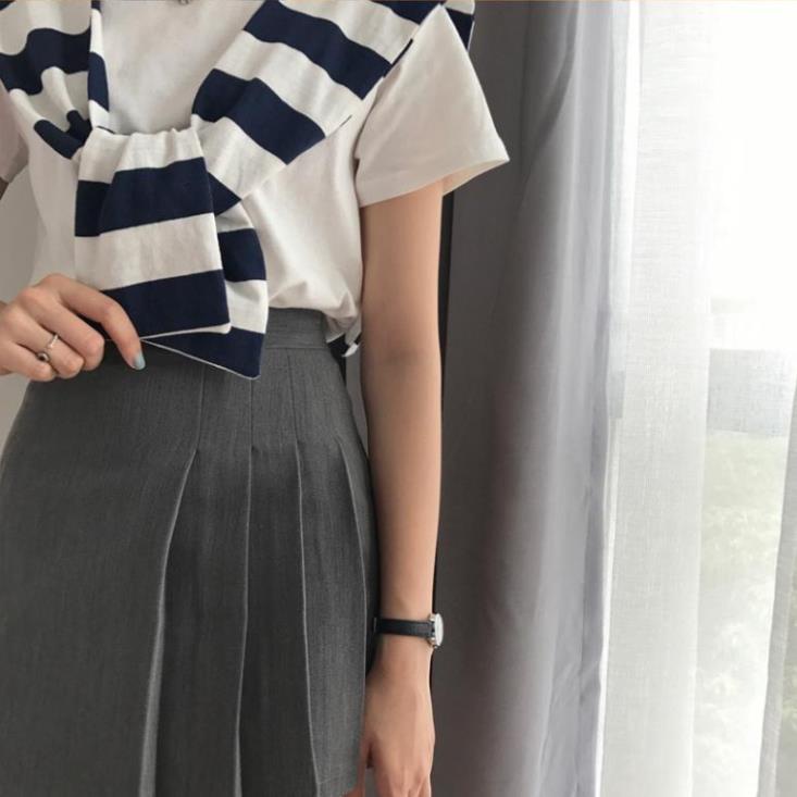 Yena Chân Váy Chữ A Xếp Ly Màu Xám Phong Cách Ulzzang Hàn Quốc Cho Nữ | BigBuy360 - bigbuy360.vn