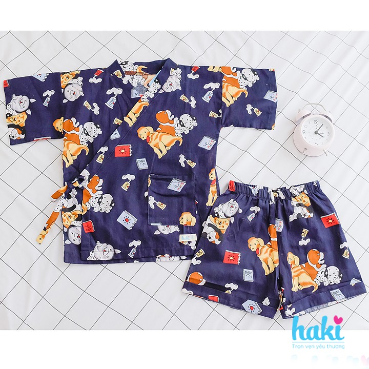 Bộ Yukata - xanh than (chó con), quần áo hè cho bé Haki HK159