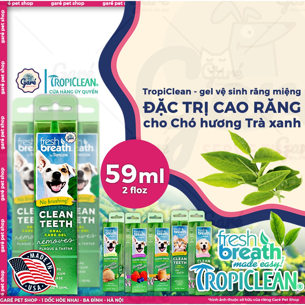 Gel vệ sinh răng miệng đánh bay mảng BÁM CAO RĂNG MÙI HÔI MIỆNG CHO CHÓ, MÈO - TropiClean Fresh Breath WIP