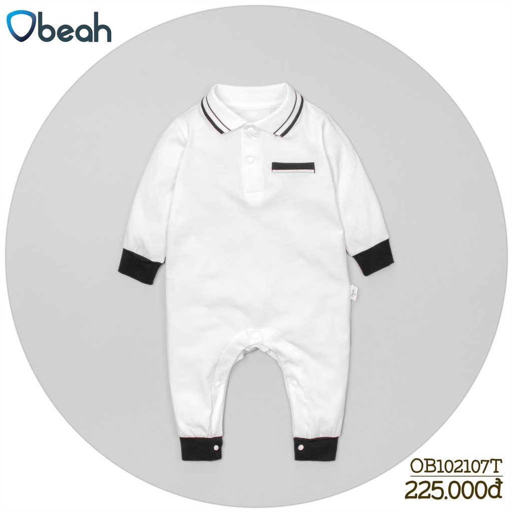 Obeah Bộ Body polo màu trắng cotton organic Fullsize 59 đến 90 cho bé từ 0 đến 24 tháng