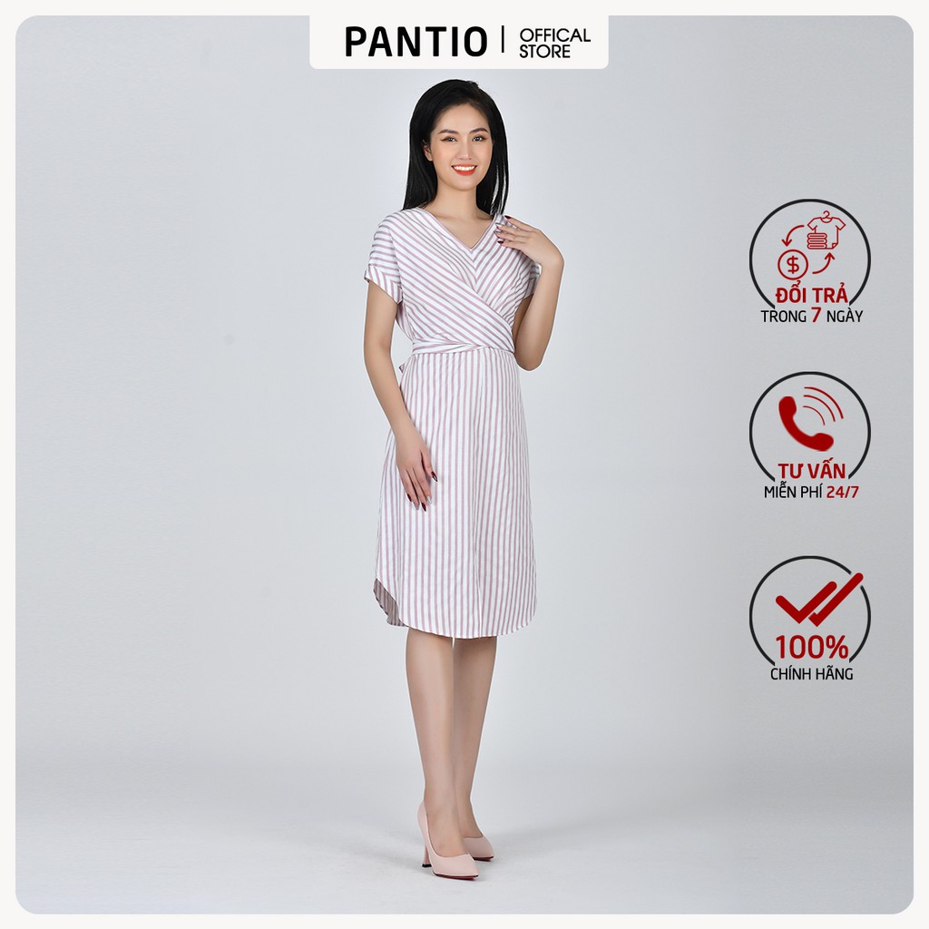 Đầm dạo phố chất liệu thô họa tiết kẻ dáng suông FDP32763 - PANTIO